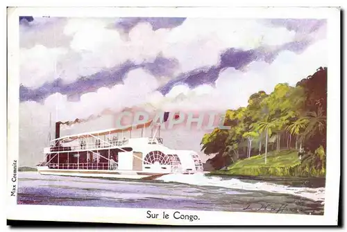 Cartes postales Fantaisie Illustrateur Haffner Bateau Sur le Congo