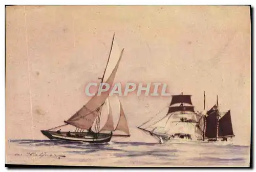 Cartes postales Fantaisie Illustrateur Haffner Bateau Pilote et Trois Mats Goelette