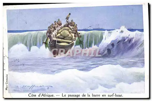 Ansichtskarte AK Fantaisie Illustrateur Haffner Bateau de Guerre Cote d&#39Afrique Le passage de la barre en surf