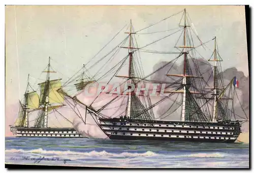 Ansichtskarte AK Fantaisie Illustrateur Haffner Bateau de Guerre Vaisseaux Combat a l&#39embossage