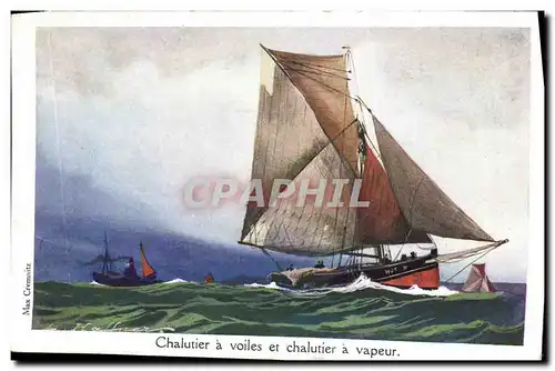 Cartes postales Fantaisie Illustrateur Haffner Bateau Chalutier a voiles et chalutier a vapeur