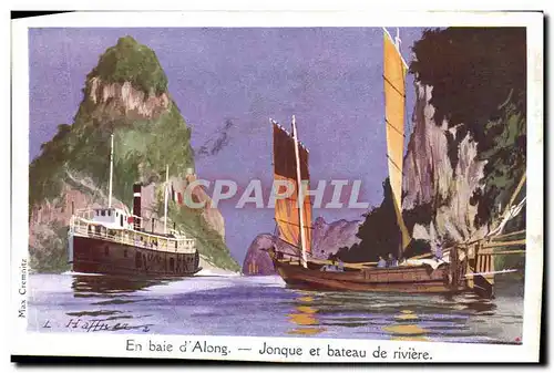 Cartes postales Fantaisie Illustrateur Haffner Bateau de Guerre Jonque et bateau de riviere