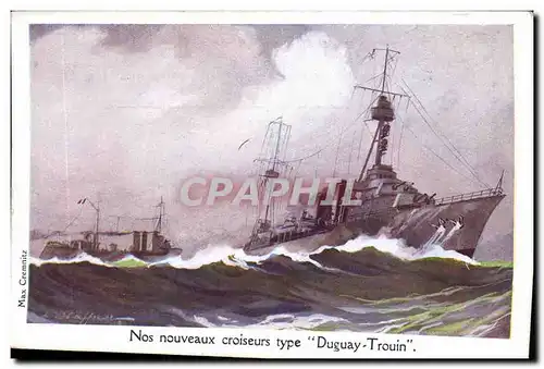 Ansichtskarte AK Fantaisie Illustrateur Haffner Bateau de Guerre Croiseurs Type Duguay Trouin
