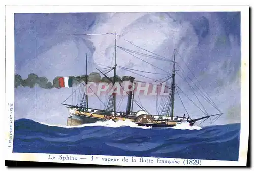 Ansichtskarte AK Fantaisie Illustrateur Haffner Bateau Le Sphinx 1er vapeur de la flotte francaise 1829