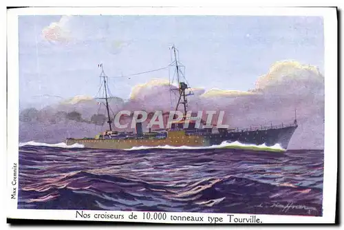 Ansichtskarte AK Fantaisie Illustrateur Haffner Bateau de Guerre Croiseur Type Tourville