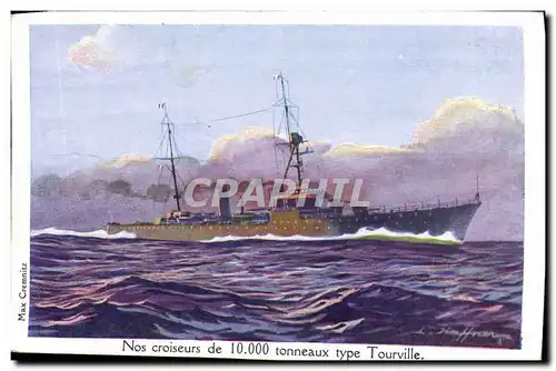 Cartes postales Fantaisie Illustrateur Haffner Bateau de Guerre Croiseur Type Tourville