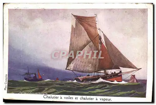 Cartes postales Fantaisie Illustrateur Haffner Bateau Chalutier a voiles et chalutier a vapeur