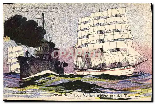 Cartes postales Fantaisie Illustrateur Haffner Bateau de Guerre Convoi de grands voiliers escorte par des Torpil