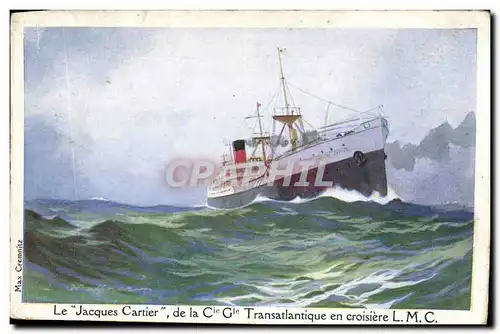 Ansichtskarte AK Fantaisie Illustrateur Haffner Bateau Le Jacques Cartier de la Cie Gle Transatlantique en croisi