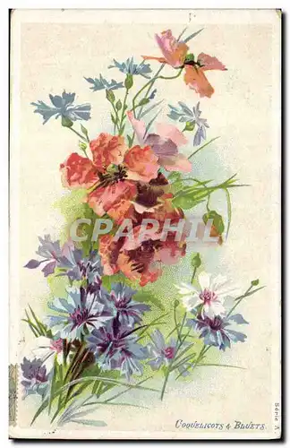 Cartes postales Fantaisie Fleurs Coquelicots & Bluets