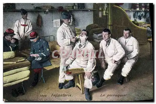 Cartes postales Militaria Infanterie Le perruquier Coiffeur