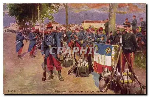 Cartes postales Militaria Pendant la halte Le drapeau