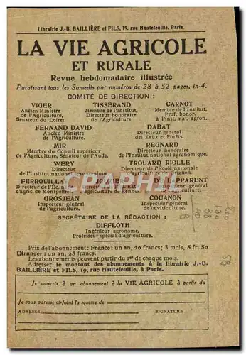 Cartes postales Journaux Journal La Vie Agricole et Rurale