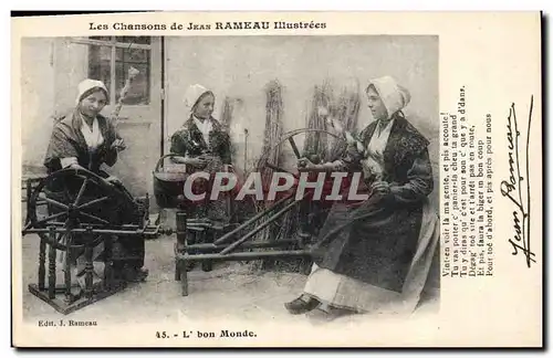 Cartes postales Folklore Les chansons de Jean Rameau illustrees L&#39Bon Monde Fileuses