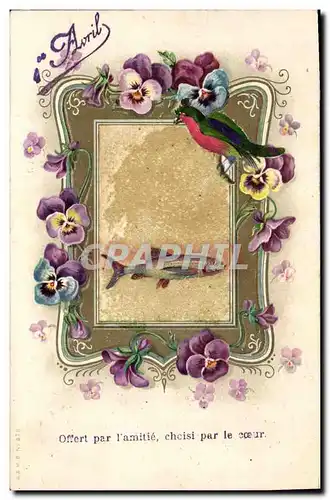 Cartes postales Fantaisie Fleurs Poisson Oiseau