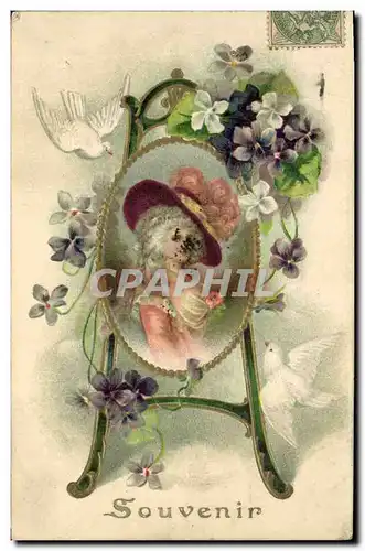 Cartes postales Fantaisie Fleurs Femme Colombes