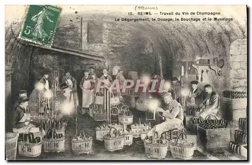 Cartes postales Folklore Vin Vignobles Champagne Reims Travail du vin de Champagne Le degorgement le dosage Le b