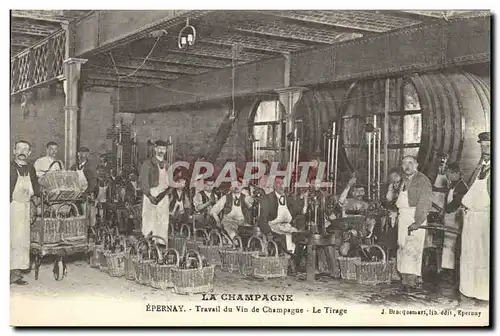 Cartes postales Folklore Vin Vignobles Champagne Epernay Travail du vin de Champagne Le tirage