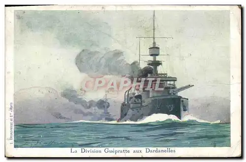 Cartes postales Fantaisie Illustrateur Haffner Bateau de Guerre La division Guepratte aux Dardanelles