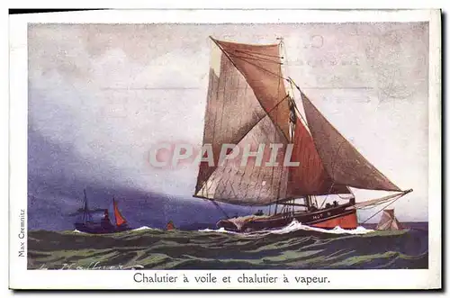 Ansichtskarte AK Fantaisie Illustrateur Haffner Bateau Chalutier a voile et chalutier a vapeur