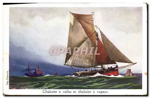 Ansichtskarte AK Fantaisie Illustrateur Haffner Bateau Chalutier a voile et chalutier a vapeur