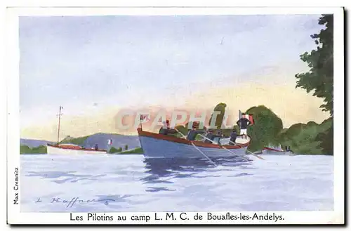 Ansichtskarte AK Fantaisie Illustrateur Haffner Bateau Les pilotins au camp LMC de Bouafles les Andelys