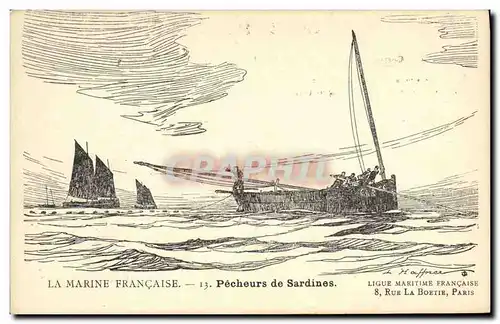 Cartes postales Fantaisie Illustrateur Haffner Bateau Pecheurs de sardine