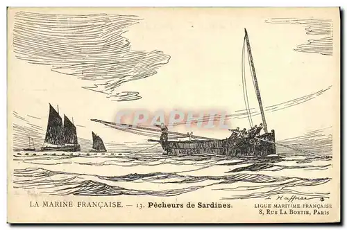 Cartes postales Fantaisie Illustrateur Haffner Bateau Pecheurs de sardines