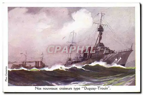 Ansichtskarte AK Fantaisie Illustrateur Haffner Bateau de Guerre Croiseurs Duguay Trouin