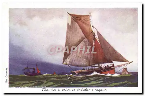 Cartes postales Fantaisie Illustrateur Haffner Bateau Chalutier a voiles et chalutier a vapeur