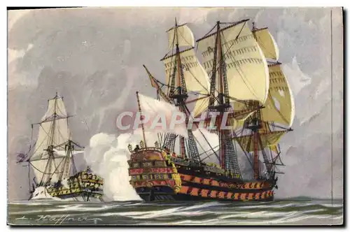 Cartes postales Fantaisie Illustrateur Haffner Bateau de Guerre Vaisseaux Le tir en enfilade