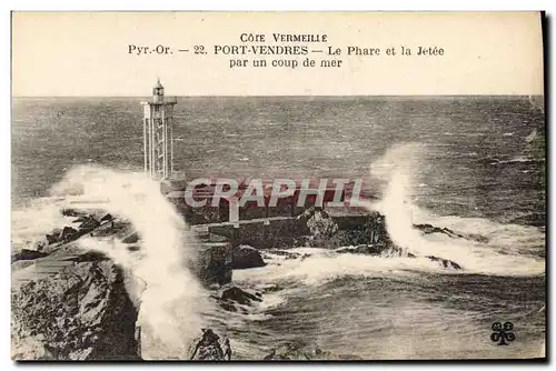 Cartes postales Phare et la jetee par un coup de mer Port Vendres