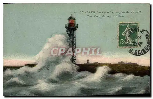 Ansichtskarte AK Phare Le Havre La jetee un jour de tempete