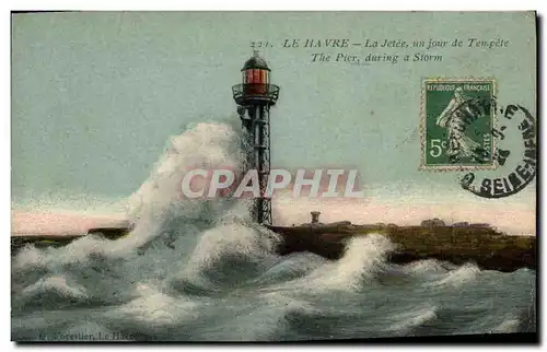 Cartes postales Phare Le Havre La jetee un jour de tempete