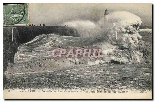 Ansichtskarte AK Phare Le Havre La jetee un jour de tempete