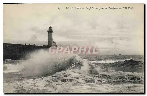 Ansichtskarte AK Phare Le Havre La jetee un jour de tempete