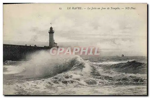 Cartes postales Phare Le Havre La jetee un jour de tempete