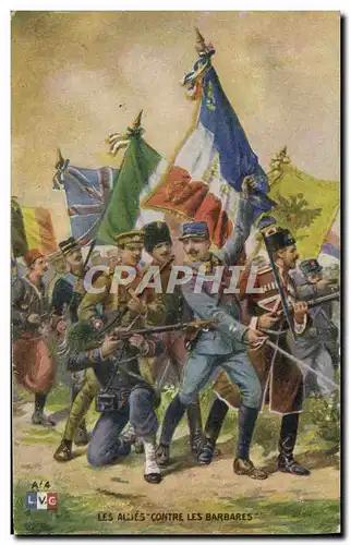Cartes postales Militaria Les allies contre les barbares