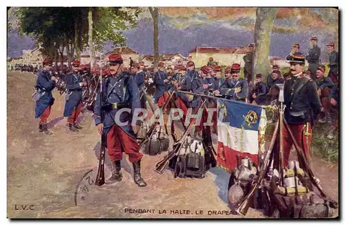 Cartes postales Militaria Pendant la halte Le drapeau