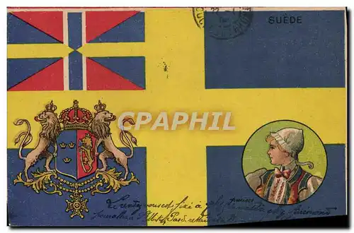 Cartes postales Drapeau Femme Suede Sweden Lion