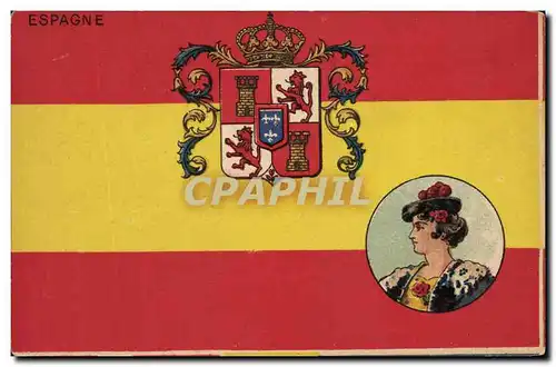 Ansichtskarte AK Drapeau Femme Espagne Lion