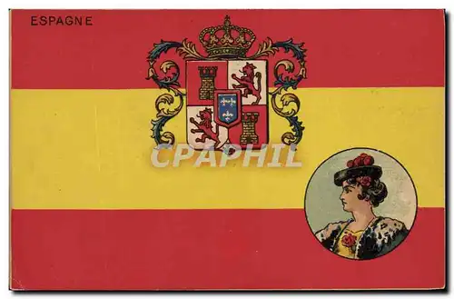 Ansichtskarte AK Drapeau Femme Espagne Lion