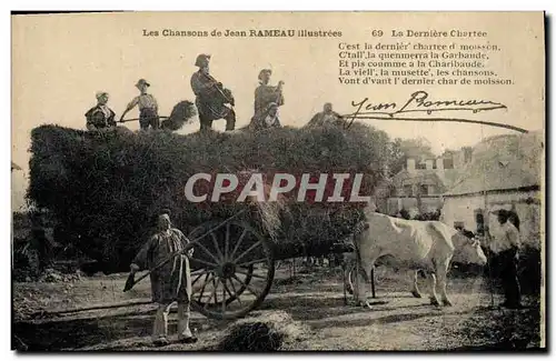 Cartes postales Folklore Les chansons de Jean Rameau illustrees La derniere Chartee Boeufs