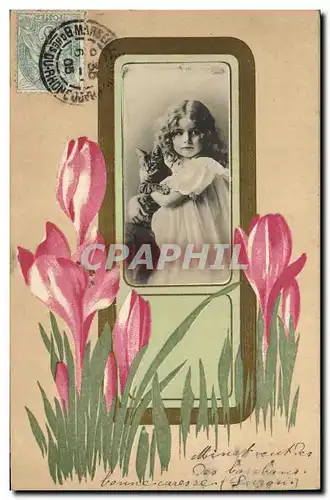 Cartes postales Fantaisie Fleurs Enfant Chat Chaton