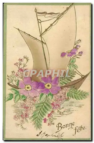 Cartes postales Fantaisie Fleurs Bateau Voilier