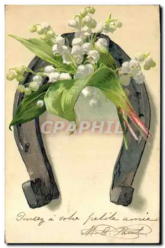 Ansichtskarte AK Fantaisie Fleurs Fer a cheval Muguet