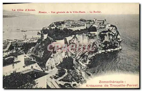 Cartes postales Publicite Zomotherapie Kreazone de Trouette Perret Monaco Vue generale de la Ville haute Le roch