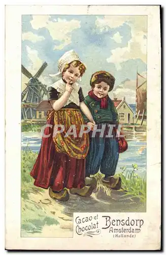 Cartes postales Publicite Cacao et Chocolat Bensdorp Amsterdam Enfants Moulin a vent