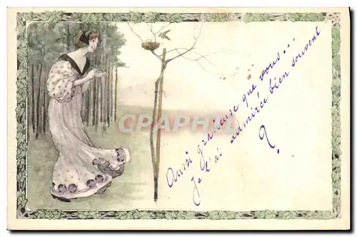 Cartes postales Fantaisie Illustrateur Femme Oiseau