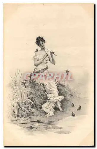 Cartes postales Fantaisie Illustrateur Femme Flute